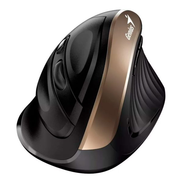 Mouse GENIUS Ergo  8250 Dorado Tipo: Optico/Botones: 6/Resolucion: 800 / 1200 / 1600 DPI/Interfaz: 2.4 GHz/Puerto USB/Alcance: 10 metros (sin interrumpir)/Alimentacion: 1 pila AA (incluida)/Medidas: 111.2 x 78.3 x 73.8 mm/Peso: 97 gr