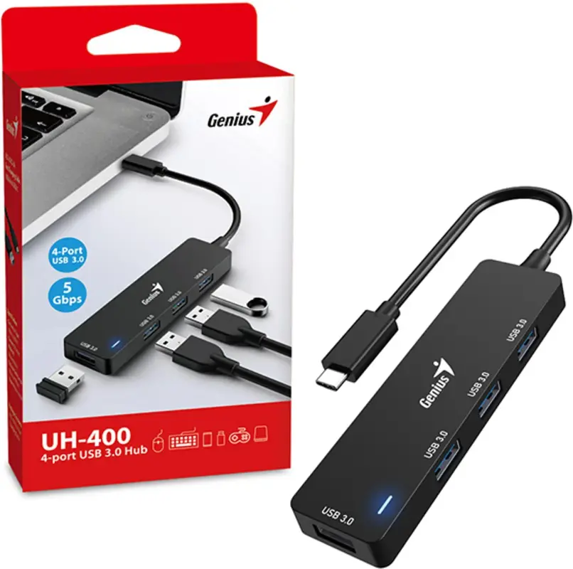 HUB USB-C GENIUS DE 4 PUERTOS BLACK
