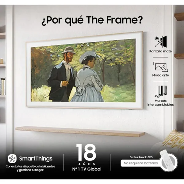 Televisor Samsung FLAT QLED FRAME Smart TV 65 pulgadas, UHD 4K  /3,840 x 2,160 / DVB-T2 / Wifi 5/ Modo Arte/ NQ4 AI Gen 2 procesador/ 144Hz/ Pantalla mate /Bluetooth 5.3/ Dual Led / asistente de voz /  Multiview/ modo ambiente/ Modo Juego/  HDMI x 4 / USB x 2 /LAN/ One conect /40W audio/  abre y edita archivos de Office/ Control Solar/Garantía 1 añ - Imagen 2