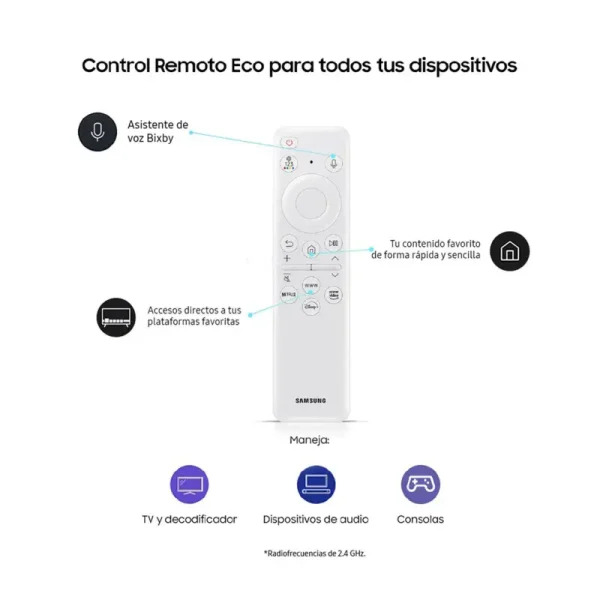 Televisor Samsung FLAT QLED FRAME Smart TV 65 pulgadas, UHD 4K  /3,840 x 2,160 / DVB-T2 / Wifi 5/ Modo Arte/ NQ4 AI Gen 2 procesador/ 144Hz/ Pantalla mate /Bluetooth 5.3/ Dual Led / asistente de voz /  Multiview/ modo ambiente/ Modo Juego/  HDMI x 4 / USB x 2 /LAN/ One conect /40W audio/  abre y edita archivos de Office/ Control Solar/Garantía 1 añ - Imagen 6