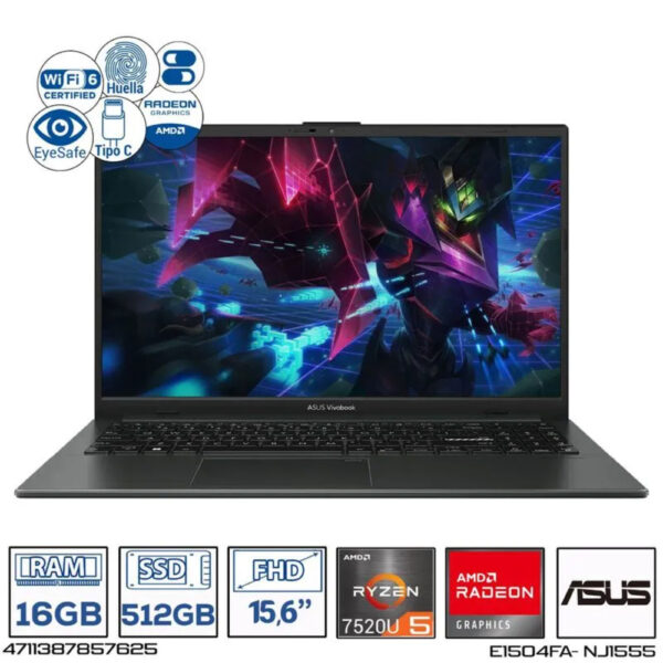 ASUS Vivobook Go 15 E1504FA-NJ1555 15.6 FHD AMD Ryzen 5 7520U 16GB RAM 512GB SSD Sistema Operativo Keep Mixed Black - Imagen 2