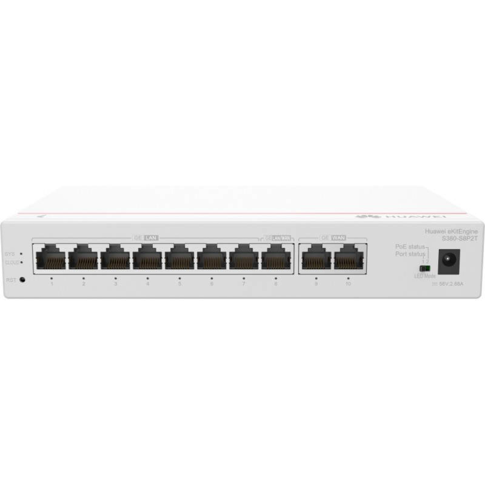 2*GE WAN, 8*GE LAN(PoE+, 124W), up to 350 users,forwarding performance 2Gbps