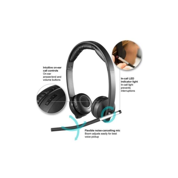 Diadema logitech H820e biaural inalámbrico, receptor USB, compatible Win-Mac, controles integrados, color negro - Imagen 2