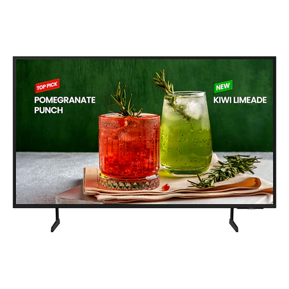 Monitor televisor Pro Samsung BE50D-H,Televisor + Monitor Industrial,Tamaño 50”resolución 3840×2160 , Brillo 300 nit, Contraste: 4700:1, Características: uso 16 horas/día, altavoces 2,Conectividad VIDEO: HDMI x2, USB: USB x 1, RF: 1 Terrestre / 1 Cable/ 1 Satélite, RJ45, salida AUDIO: óptico, Wi-Fi 5, compatible con Bluetooth,Garantía:  3 años