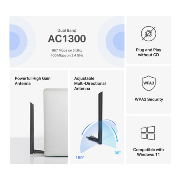 Adaptador MERCUSYS USB inalámbrico nano de doble banda AC1300 - Imagen 4