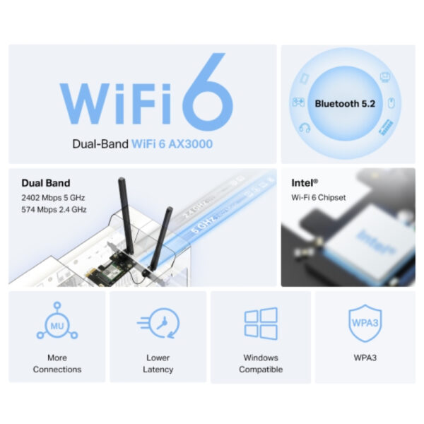 Adaptador de red MERCUSYS PCIe AX3000 Wi-Fi 6 Bluetooth 5.2 - Imagen 3