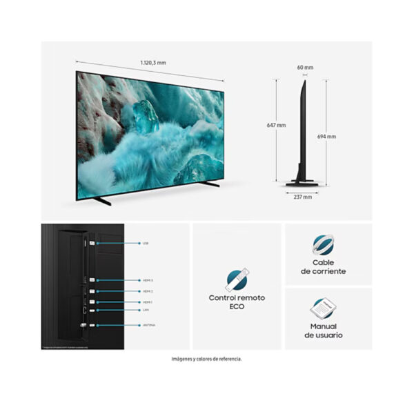 Televisor Samsung FLAT QLED Smart TV 50 pulgadas, UHD 4K  /3,840 x 2,160 / DVB-T2 / Procesador Quantum /Bluetooth / Dual Led / asistente de voz /  modo ambiente/ Modo Juego/  HDMI x 3 / USB x 2 /LAN/ abre y edita archivos de Office/ Control Solar/Garantía 1 año, Ficha tecnica completa en www.samsung.com.co - Imagen 3