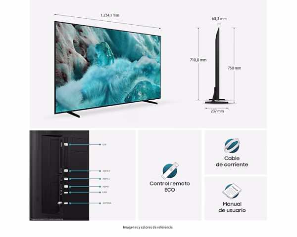 Televisor Samsung FLAT QLED  Smart TV 65 pulgadas, UHD 4K  /3,840 x 2,160 / DVB-T2 / Procesador Quantum/ Bluetooth / Dual Led / asistente de voz /  modo ambiente/ Modo Juego/  HDMI x 3 / USB x 2 /LAN/ abre y edita archivos de Office/ Control Solar/Garantía 1 año, Ficha tecnica completa en www.samsung.com.co - Imagen 7