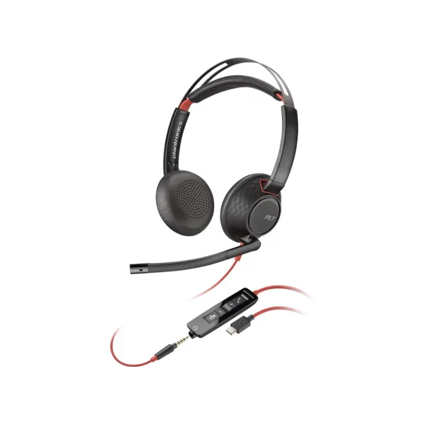 Poly Blackwire 5220 Stereo USB-C Headset +3.5mm Plug +USB-C/A Adapter
