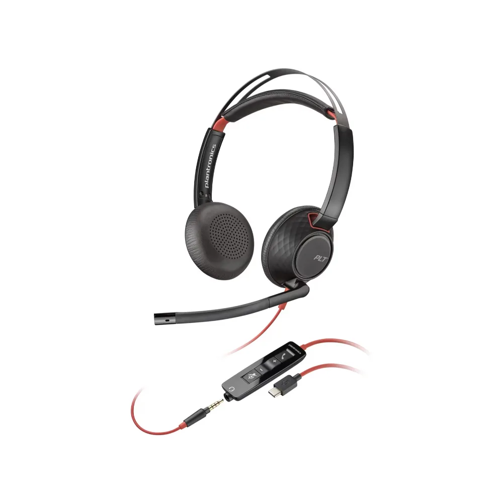 Poly Blackwire 5220 Stereo USB-C Headset +3.5mm Plug +USB-C/A Adapter