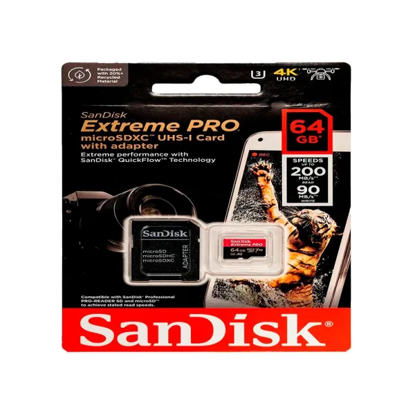 Tarjeta Micro SD SANDISK  Extreme Pro 64GB COLOR Negro Y Rojo - Imagen 3